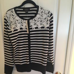 August Silk Navy/White Cardigan NWT